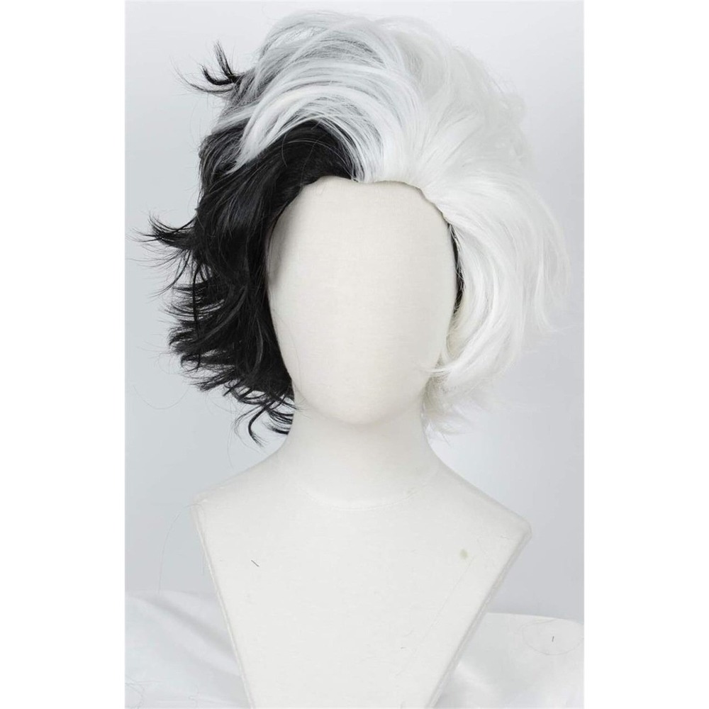 Linfairy Two Tone Halloween Costume Cosplay Wig for Women Adjustable White/Black - Picture 6 of 7